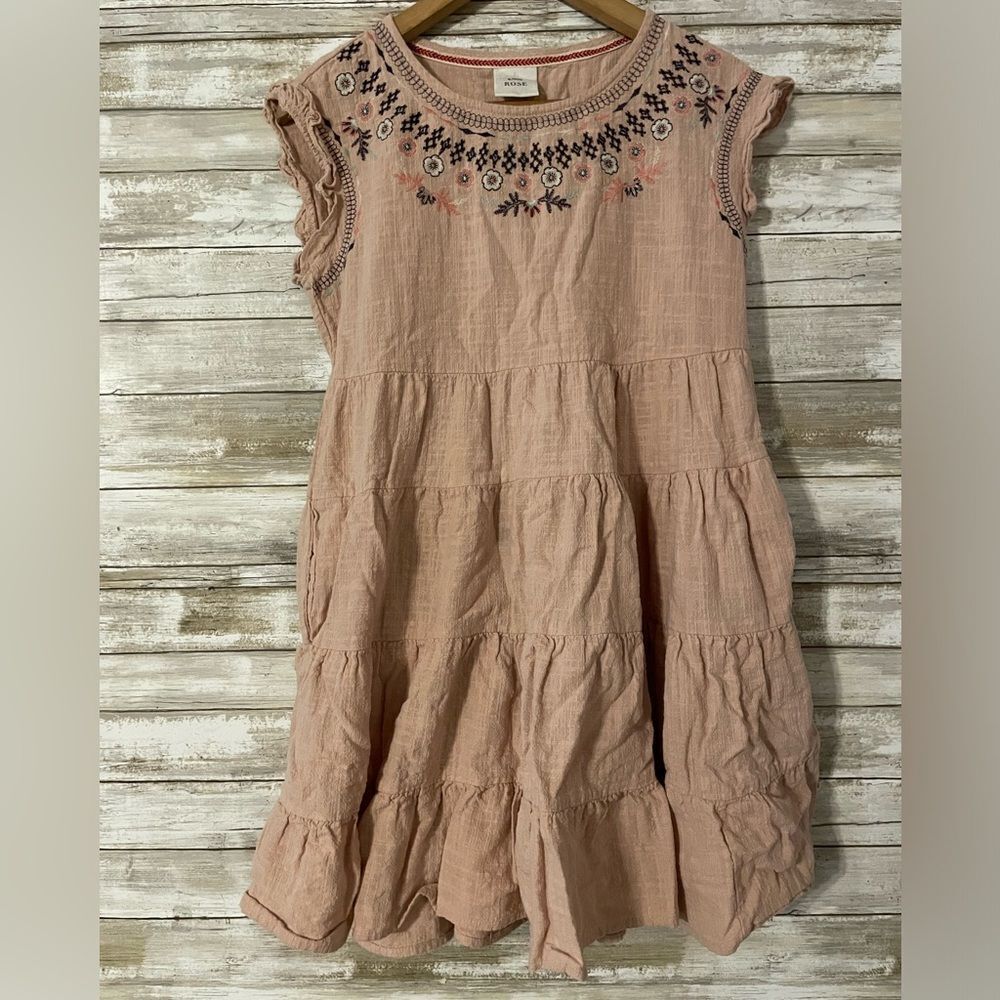 Knox Rose Dusty Pink Cold Shoulder Boho Tunic Dress XS Embroidered Multi…